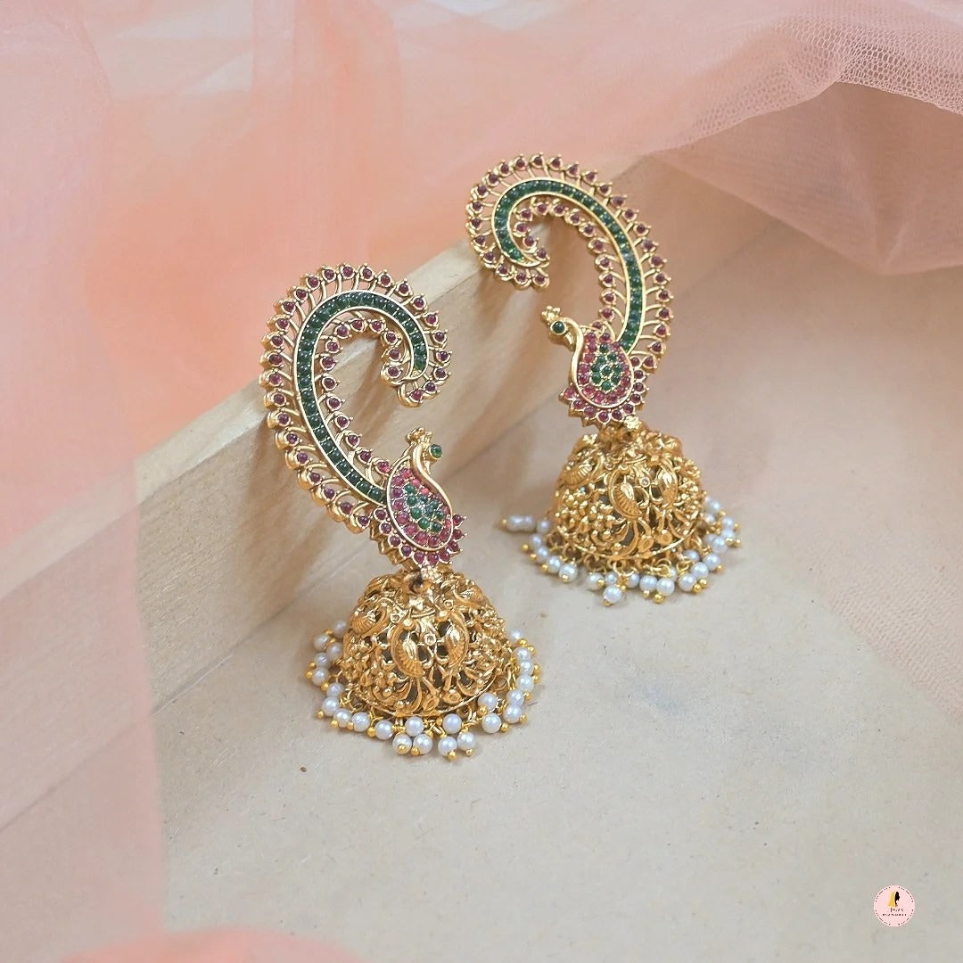 Kempu Copper Earcuffs with Chain