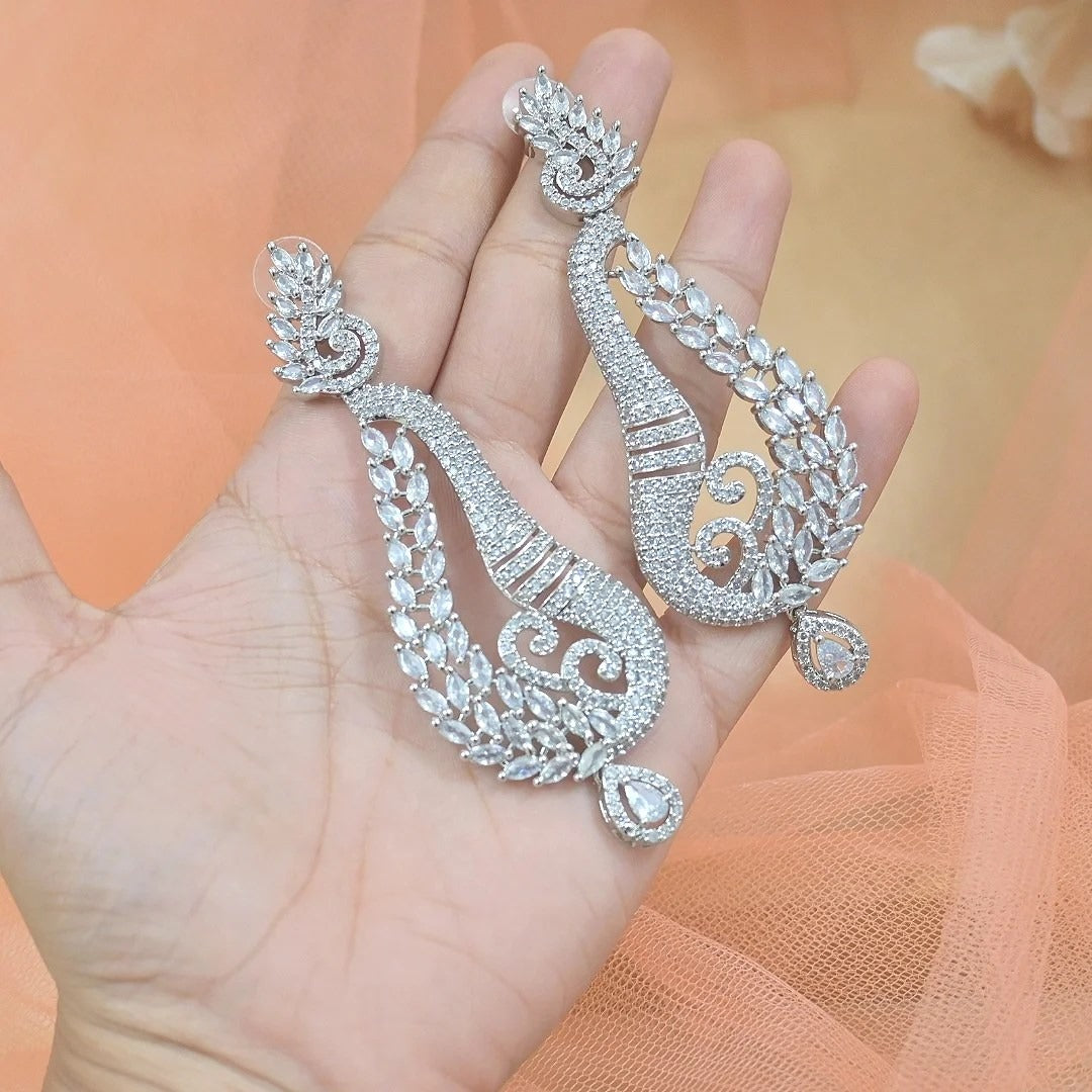 Falak Silver AD Statement Earrings