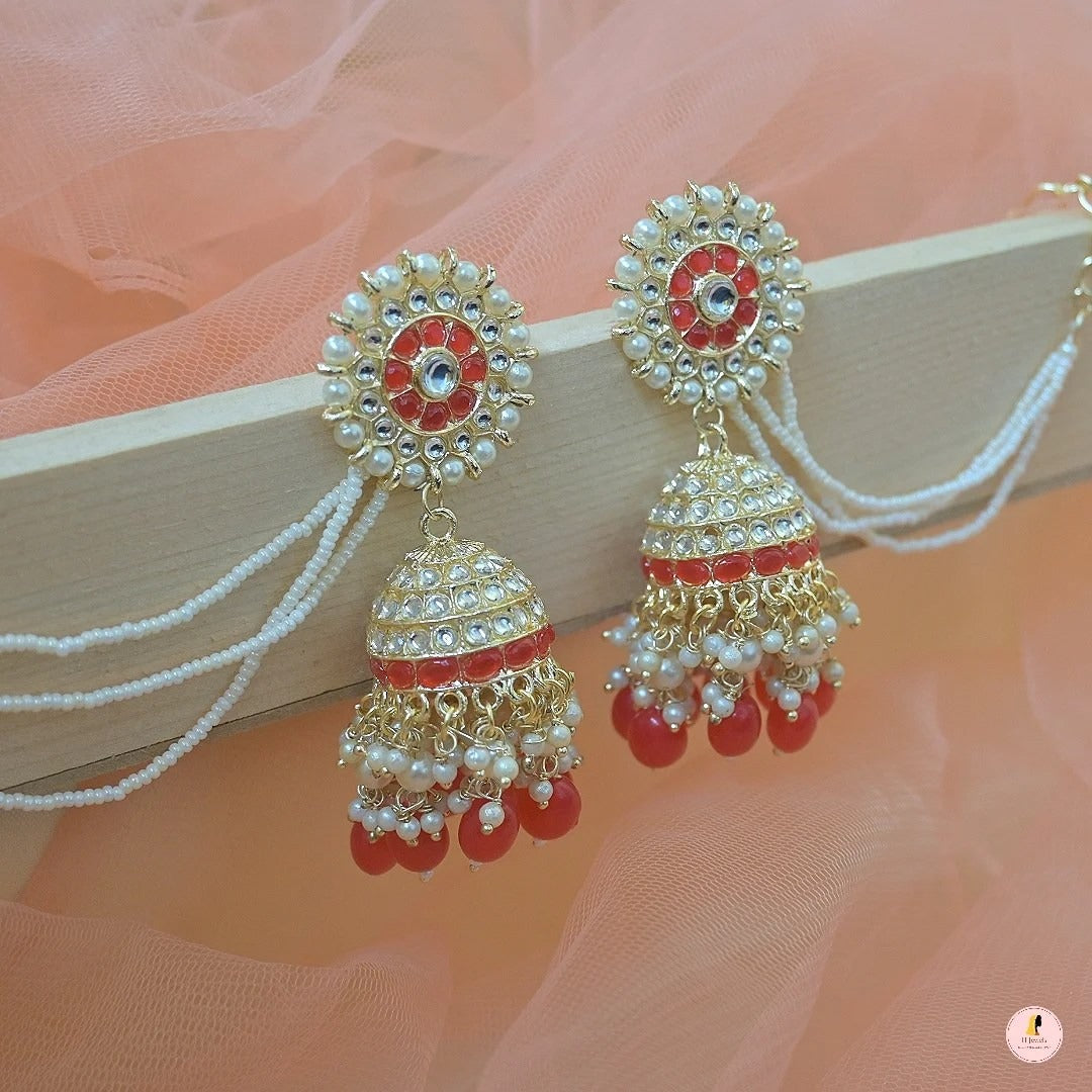 Mini Jass Jhumkas - Red Color