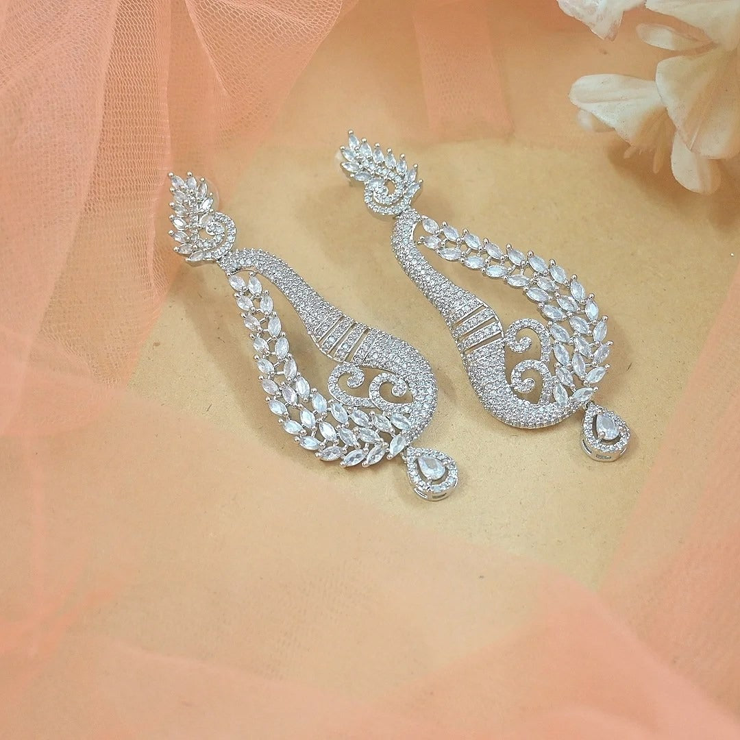 Falak Silver AD Statement Earrings