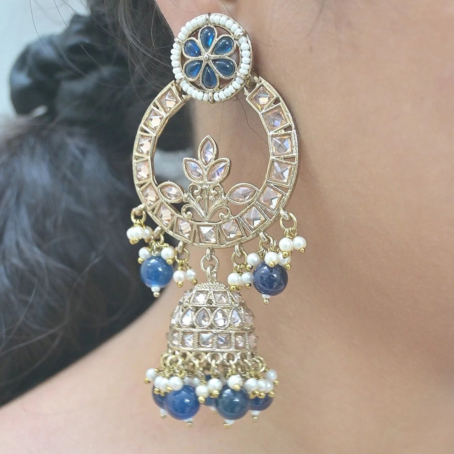 Avni Reverse AD Semi Bridal Set - Navy Blue