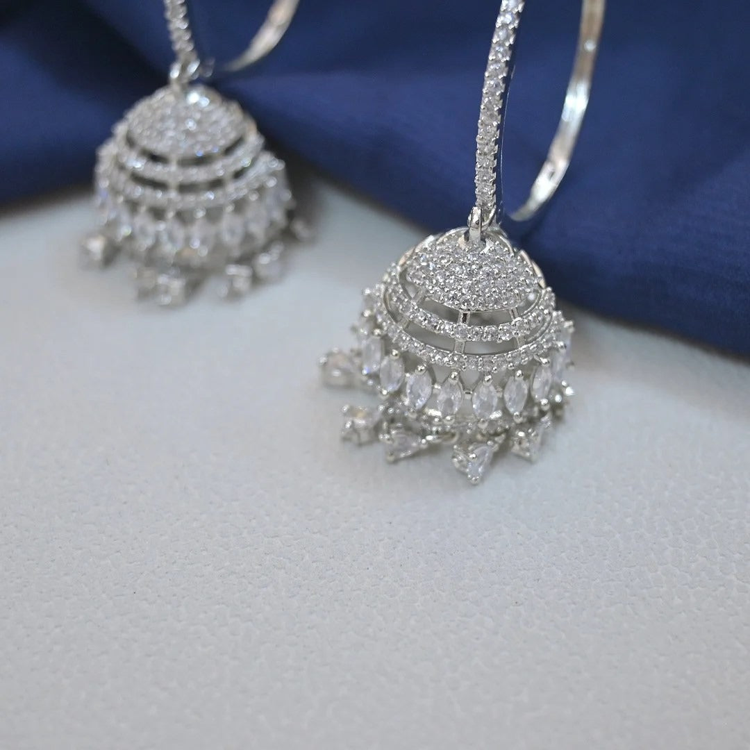 Light Weight AD Silver Jhumkas For Her