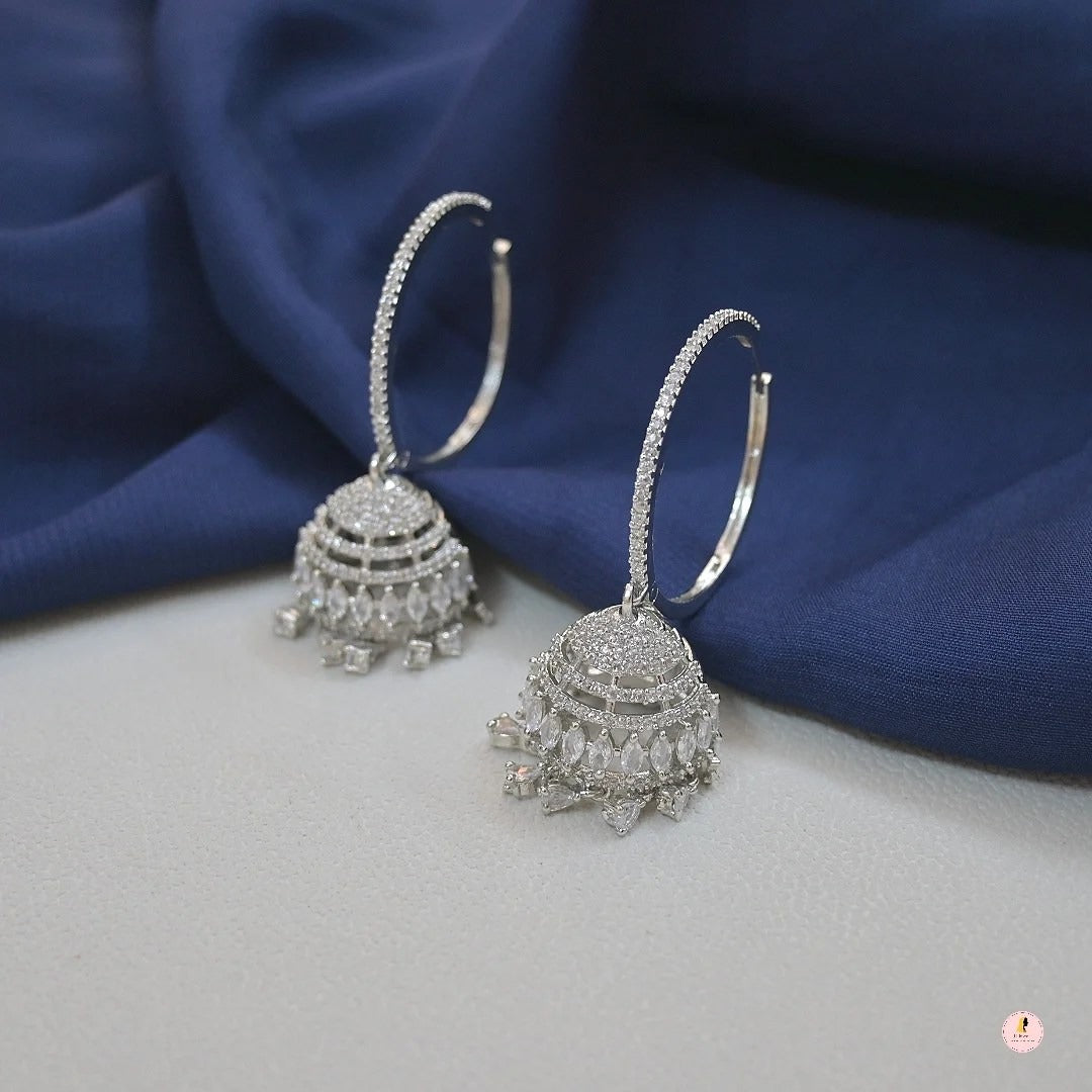 Light Weight AD Silver Jhumkas For Her