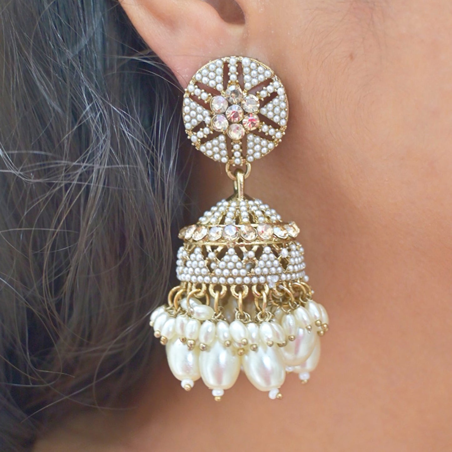 Simran Golden Jhumkas with Maangtikka
