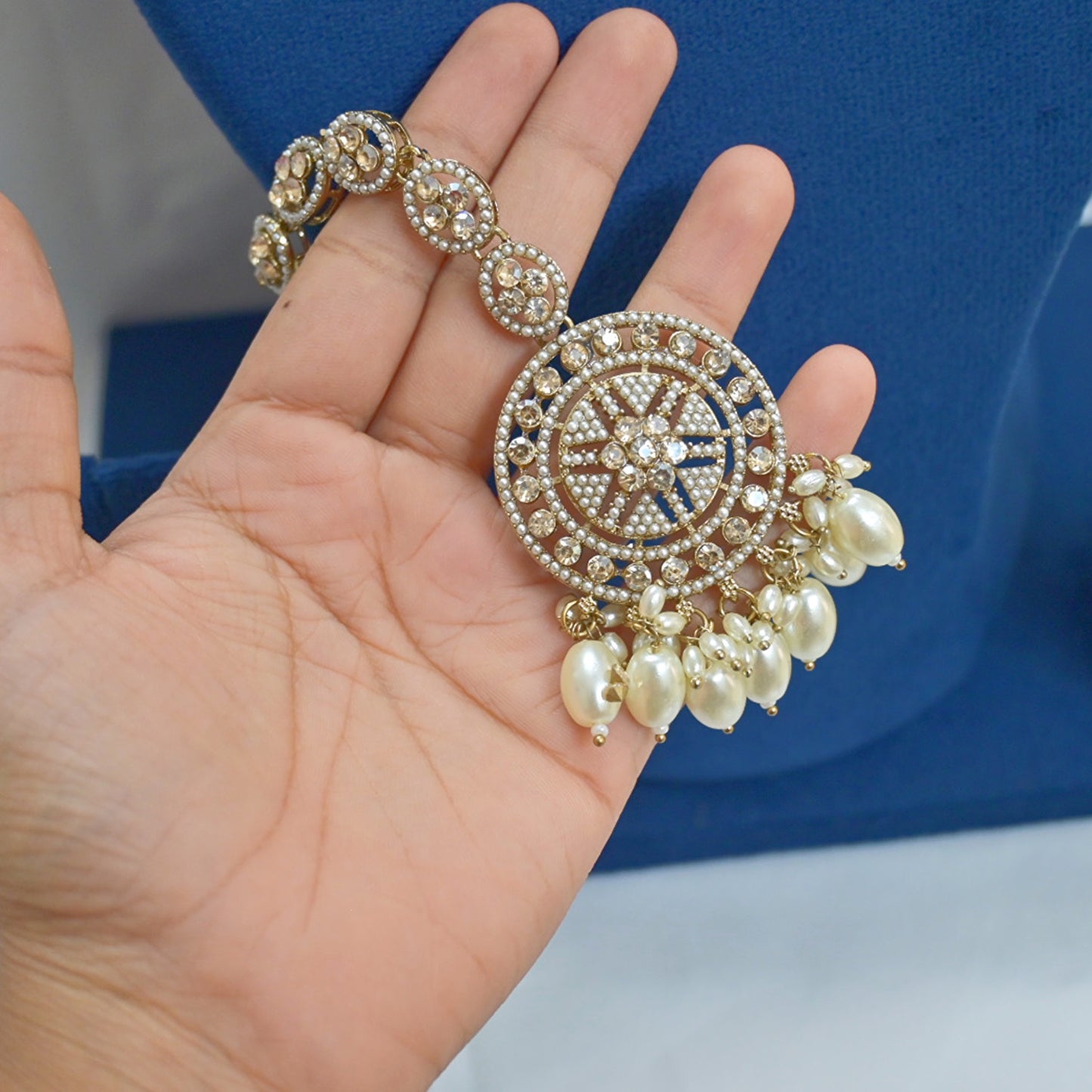Simran Golden Jhumkas with Maangtikka