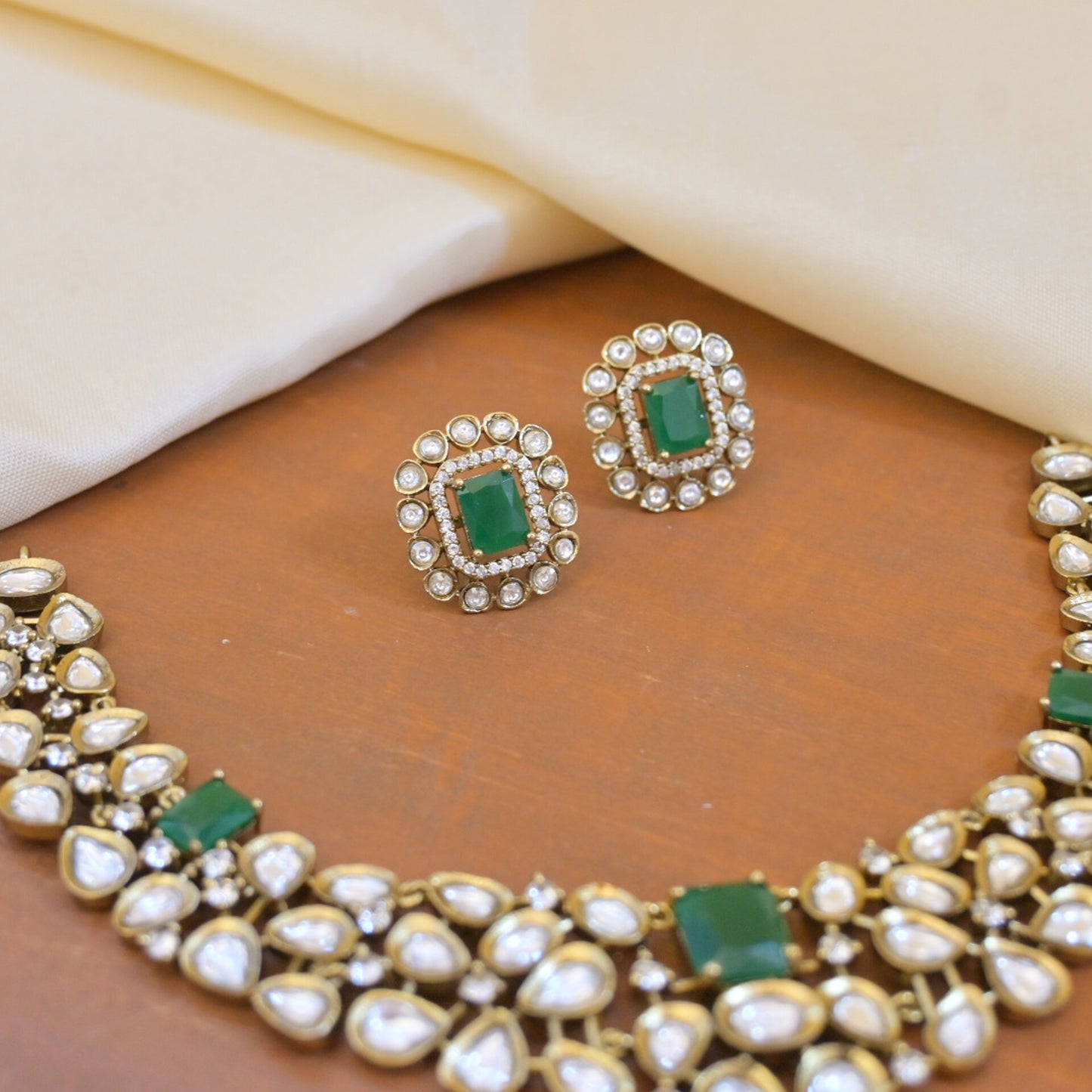 Janine Antique Moissanite Emerald Set with Studs