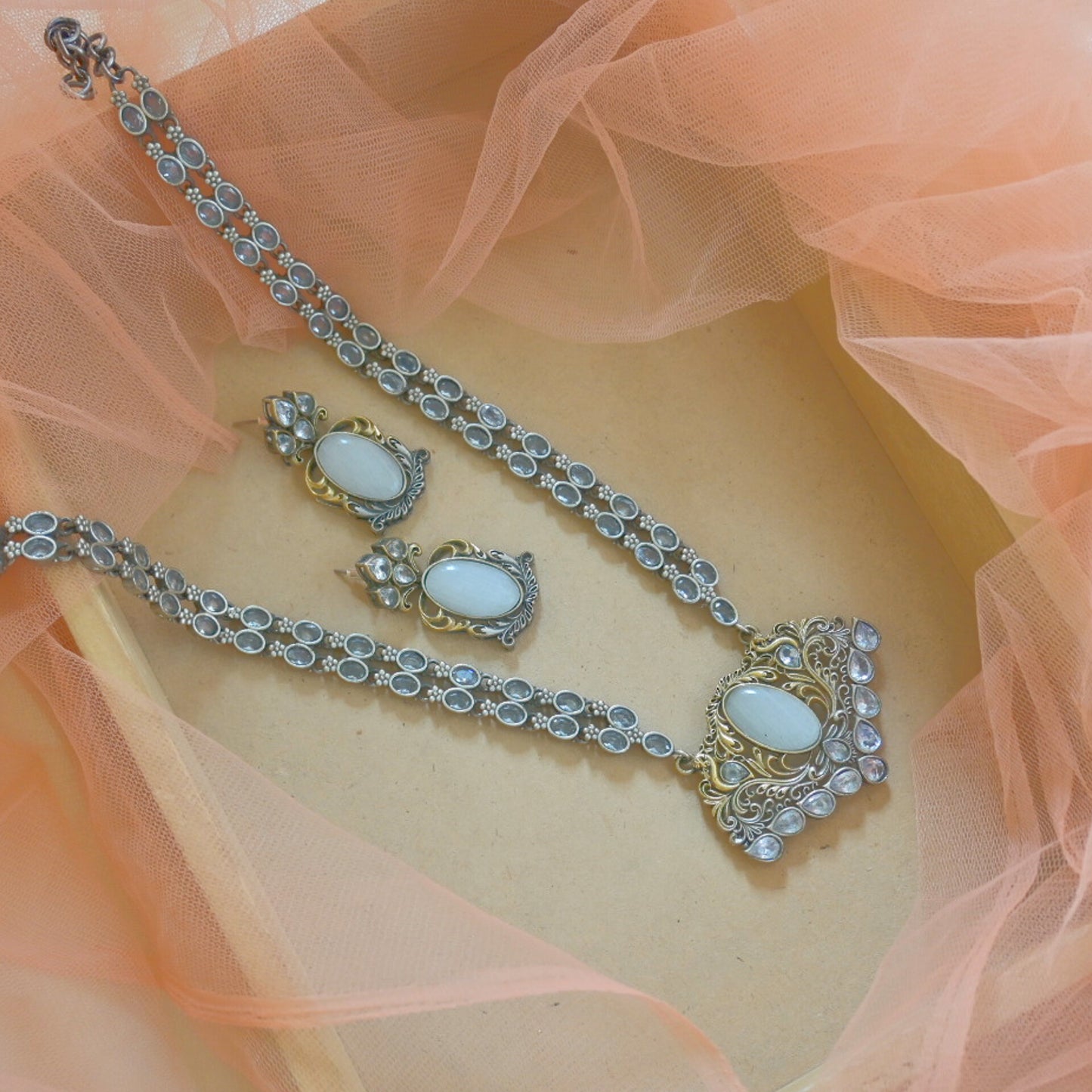 Monika GS Silver Mala Set - Ivory