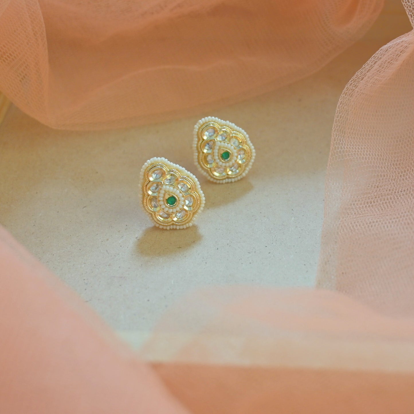 Pearl Drop Polki Studs