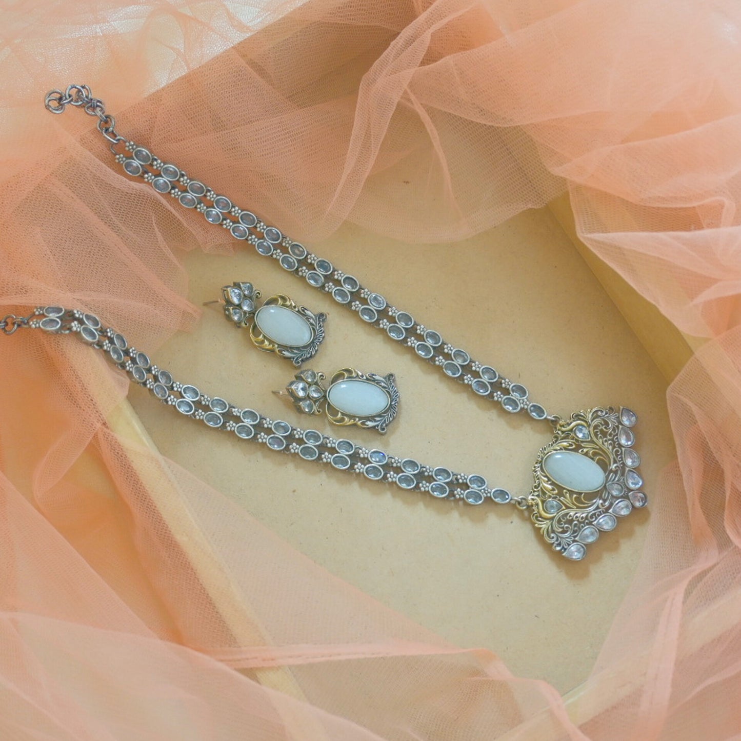 Monika GS Silver Mala Set - Ivory