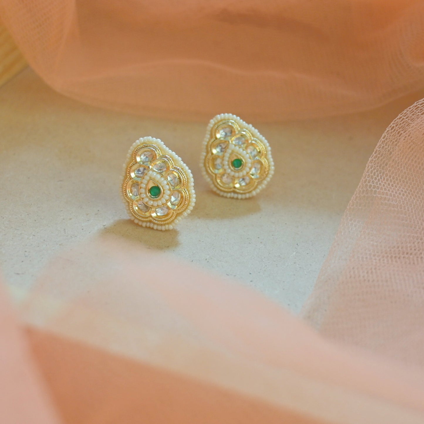 Pearl Drop Polki Studs