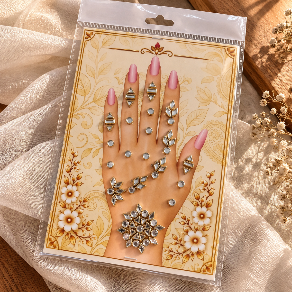 Kundan Mehendi Hand Sticker - 4
