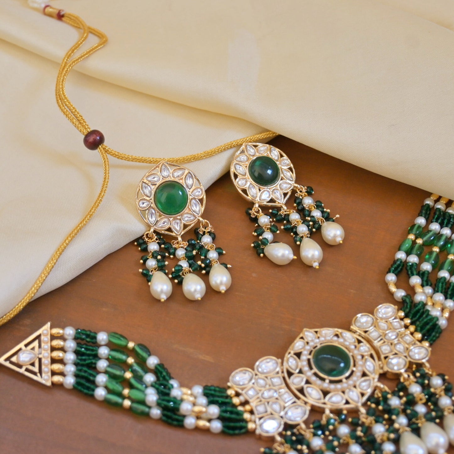 Vamika Monalisa Polki Set - Emerald