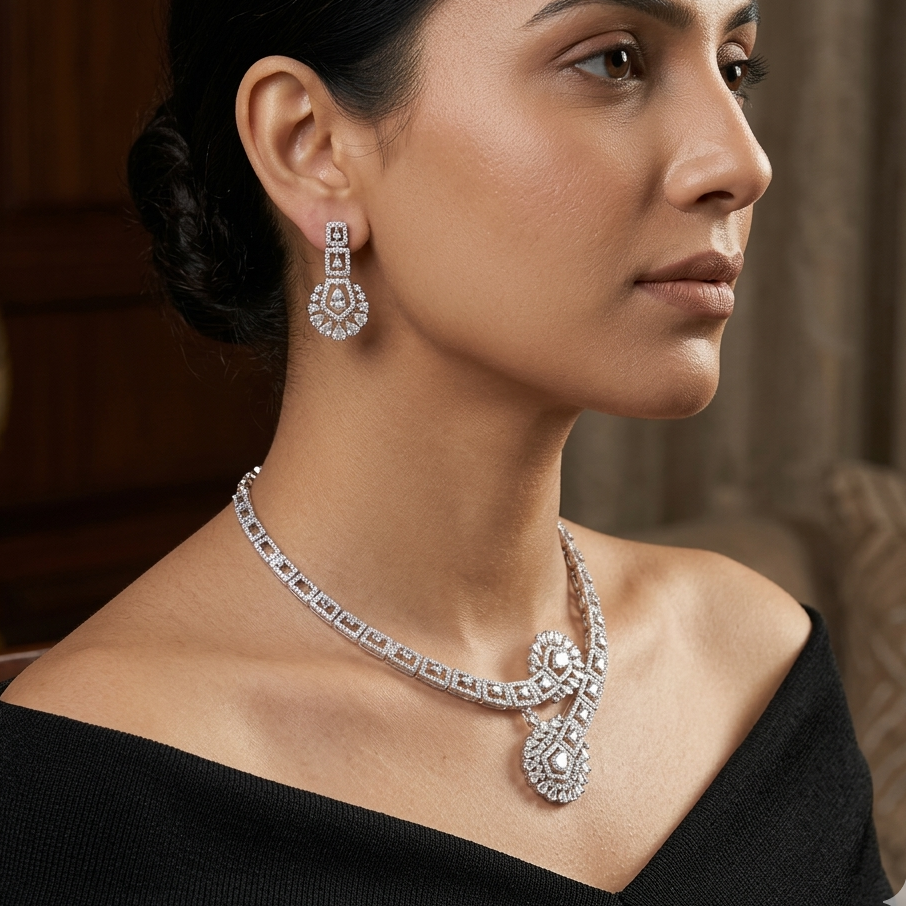 Sanya Silver AD Statement Neckpiece for Her