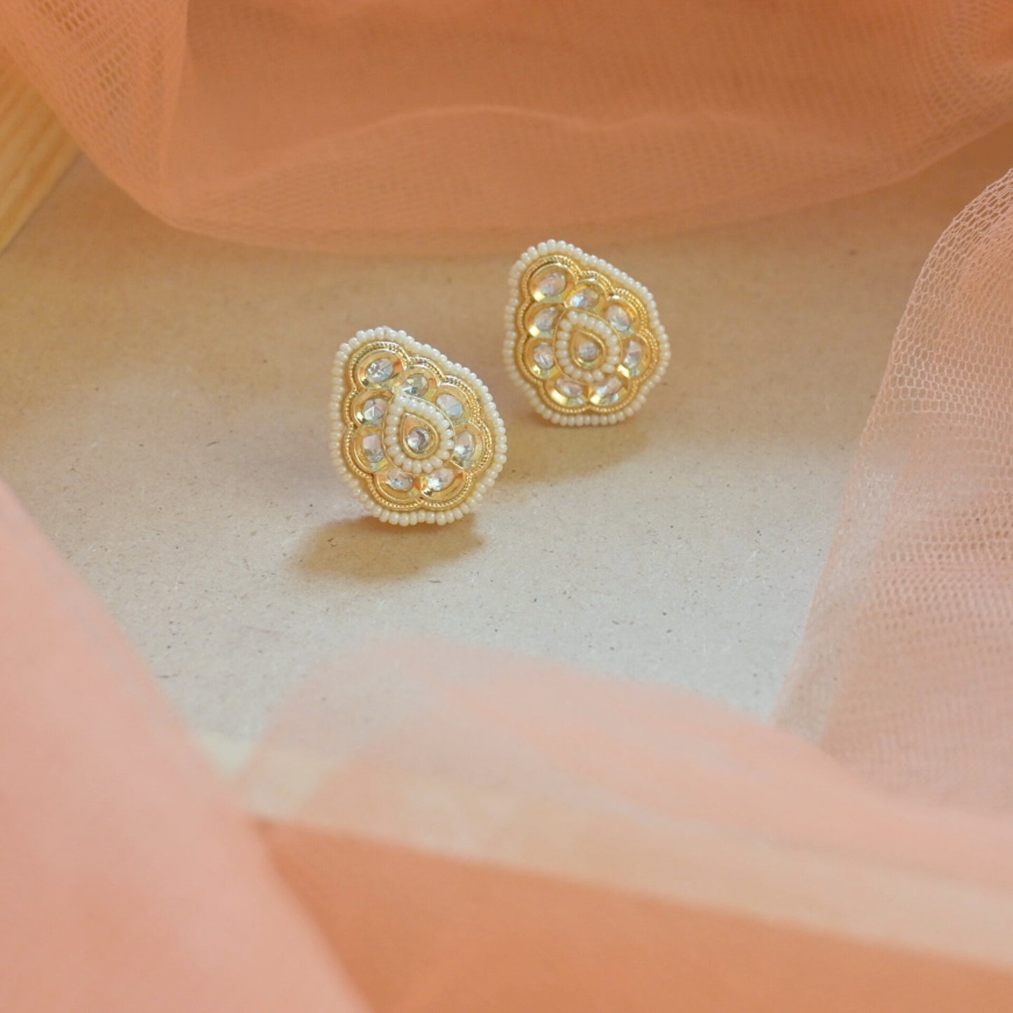 Pearl Drop Polki Studs