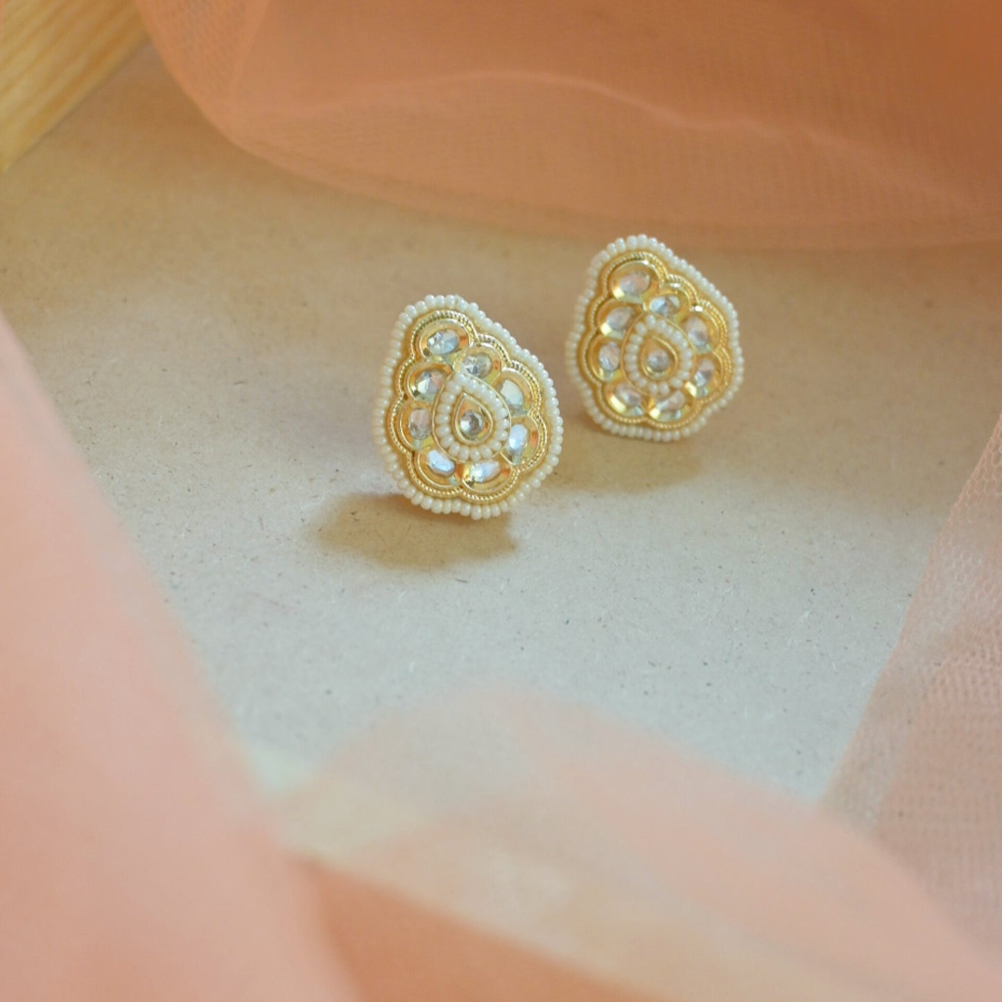 Pearl Drop Polki Studs