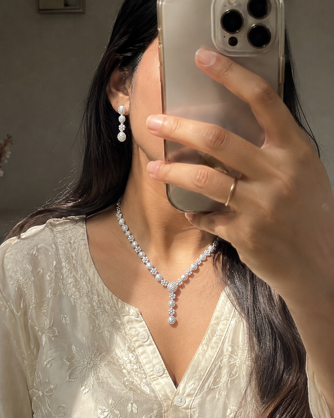 Saloni Pearl Drop AD Silver Jewellery Set