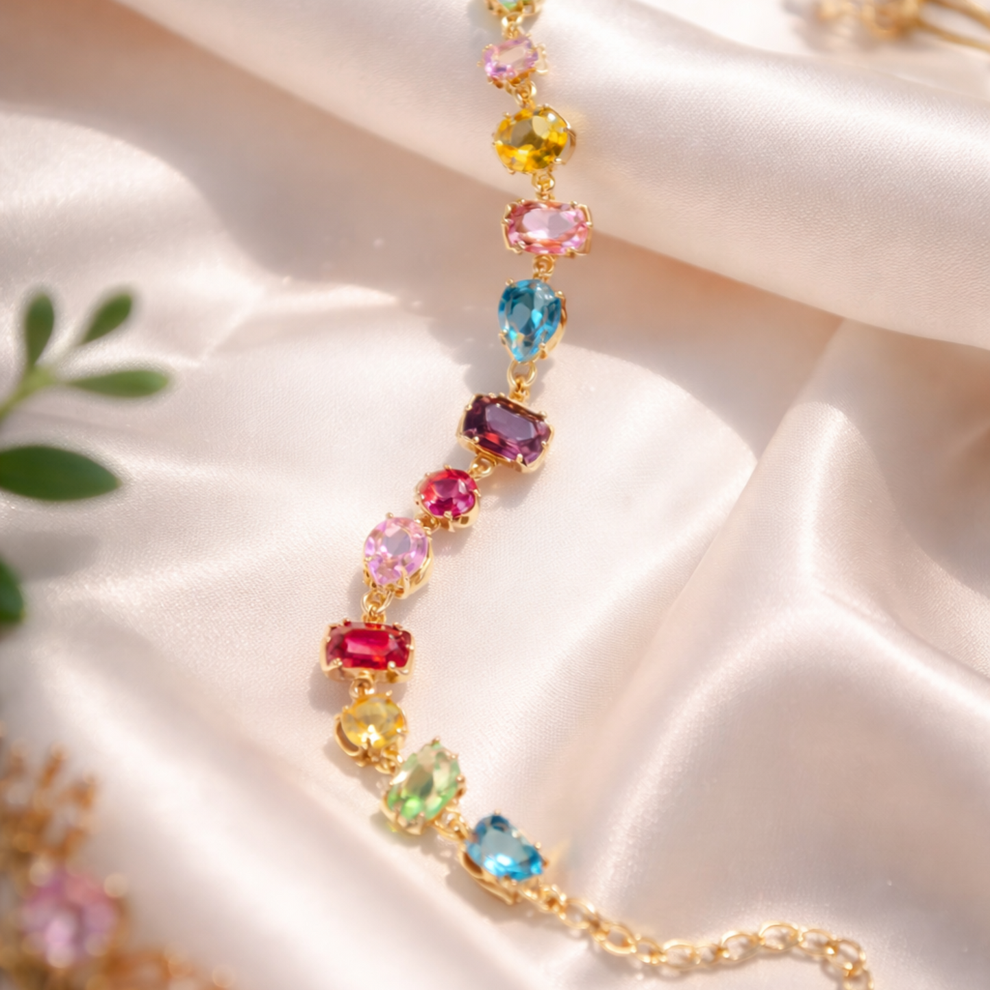 18K Gold Plated Multicolour Rhinestone Bracelet