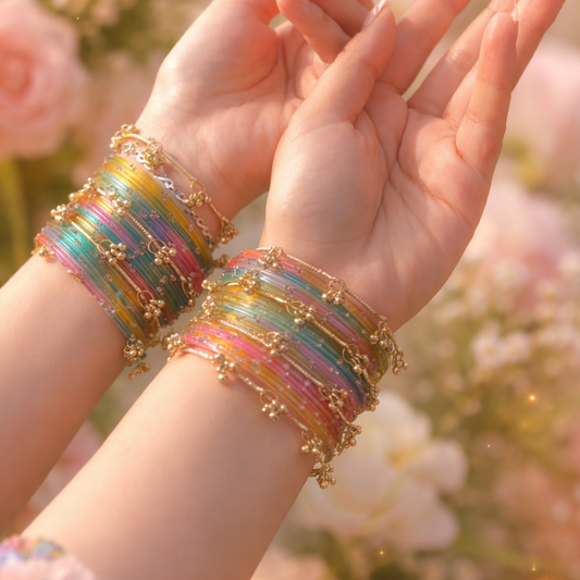 Kashmiri Multicolor Glass Bangles ( Set of 16 - 12 Multi, 4 Ghungaroo )