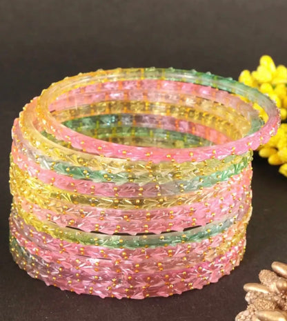 Multicolor Glass Bangles ( Set of 12 )