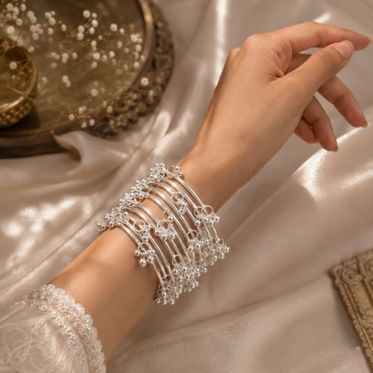 Kashmiri Silver Ghungaroo Bangles ( Set of 8 )