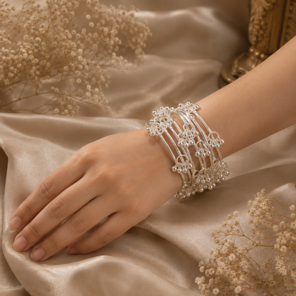 Kashmiri Silver Ghungaroo Bangles ( Set of 8 )