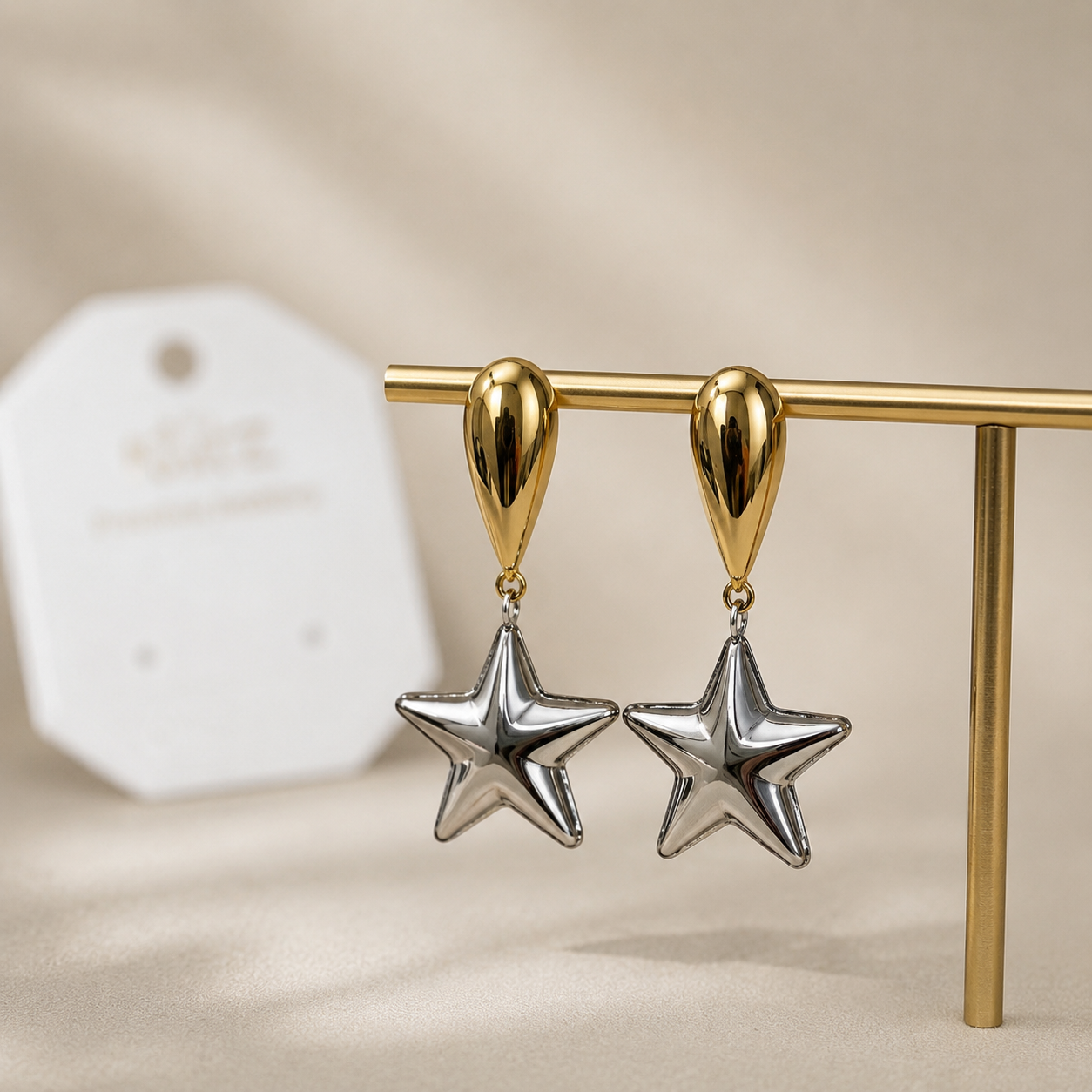 Dual Tone Star Earrings