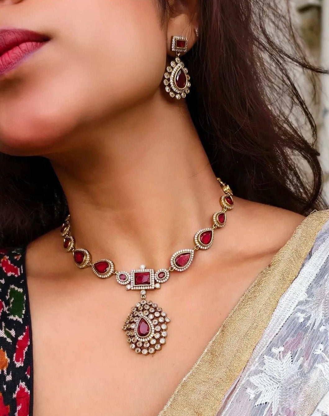 Keisha Ruby Pendant Set