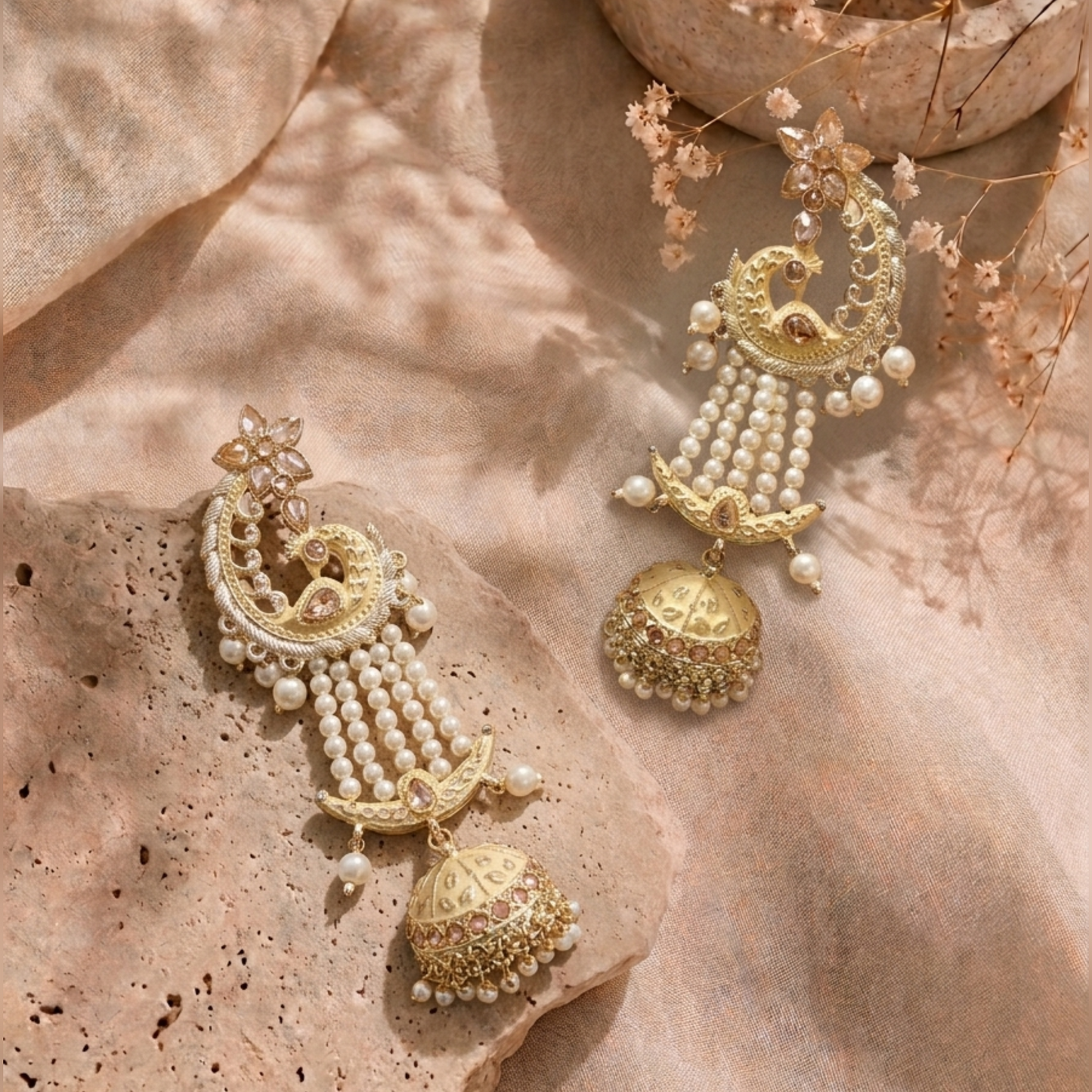 Off White Crystal Jhumkas