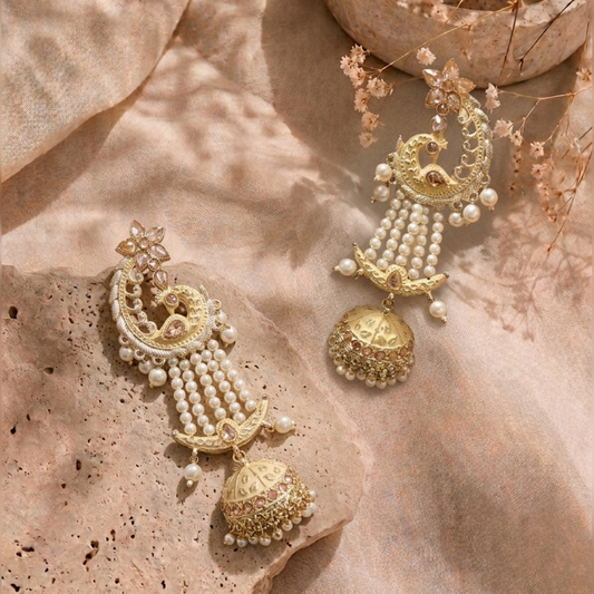 Off White Crystal Jhumkas