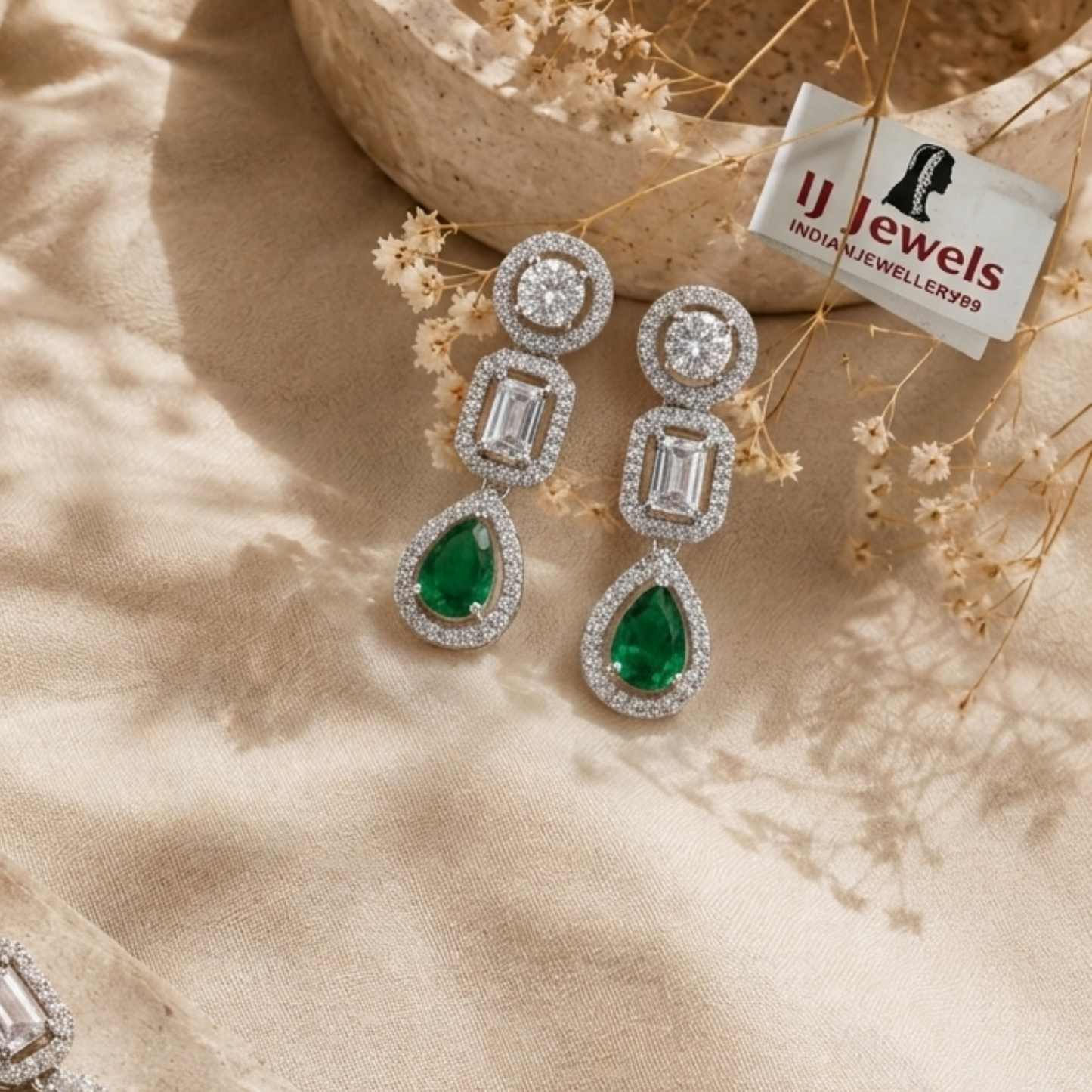 Emerald Pearl Drop AD Earrings