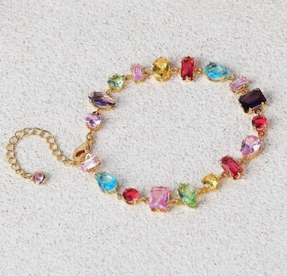 18K Gold Plated Multicolour Rhinestone Bracelet