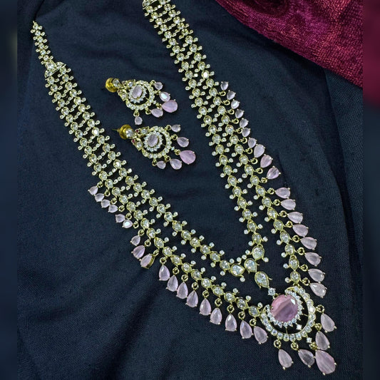 Antique Tone AD Rani Haar - Baby Pink