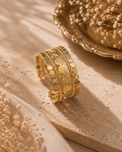 Gleamy Statement Gold Hand Cuff (Anti Tarnish )