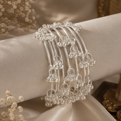 Kashmiri Silver Ghungaroo Bangles ( Set of 8 )