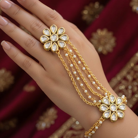 Adjustable Kundan RIng Hathpanja