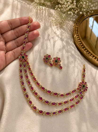 Advika Kempu 3 Line Jewellery Set