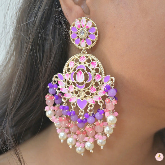 Meenawork Colorful Purple Pearl Earrings Tikka