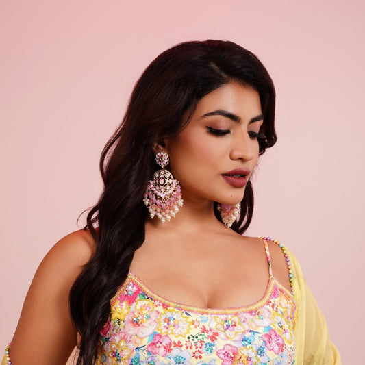 Meenawork Colorful Pearl Earrings Tikka