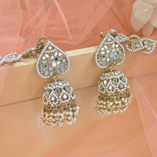 Pavan Antique Tone Mirror Earrings Tikka