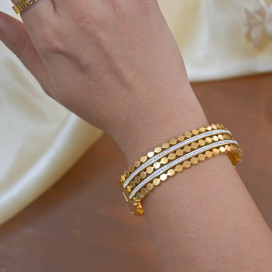 Stylish 18K Gold Plated Diamond Broad Bracelet