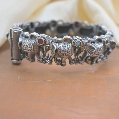 Elephant Motif Matt Silver Bangle Kada
