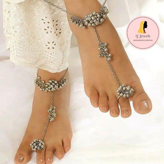 Silver Ghungaroo Oxidised Payal ( Set of 2 )