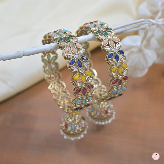 Premium Antique Multicolor Bangles with Jhumka