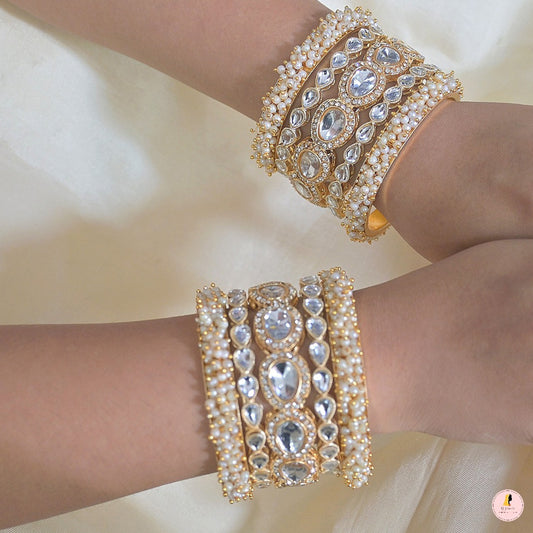 Stylish Polki Pearl Bangle Set