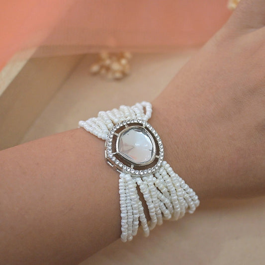 Polki Lookalike Silver Pearl Bracelet
