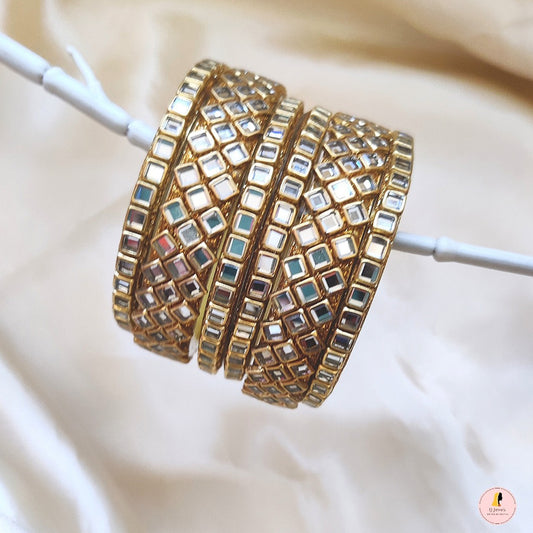 Kundan Mirror Kada Bangle Set