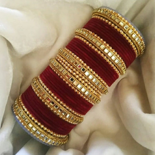 Maroon Kundan Bangle Set