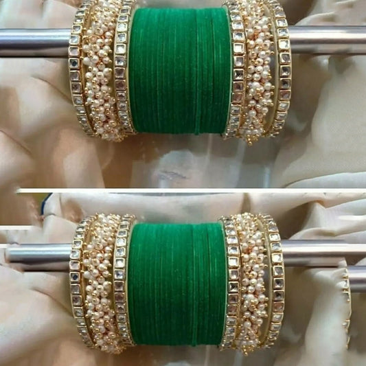 Green Kundan Bangle Set