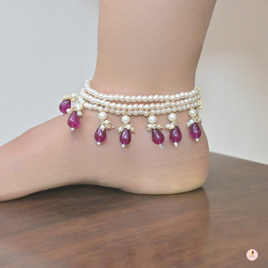 Classic Pearl Colorful Anklet - Purple
