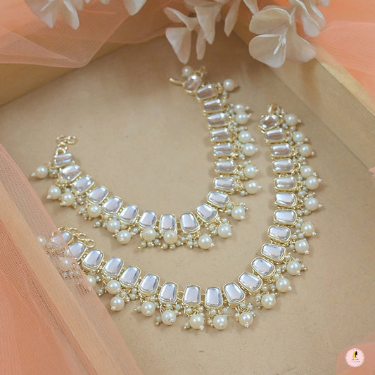 Sleek Pachi Kundan Anklet ( Set of 2 )